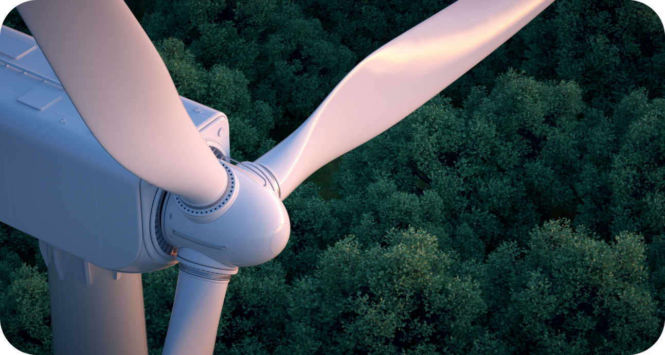 Wind turbine over a forest canopy