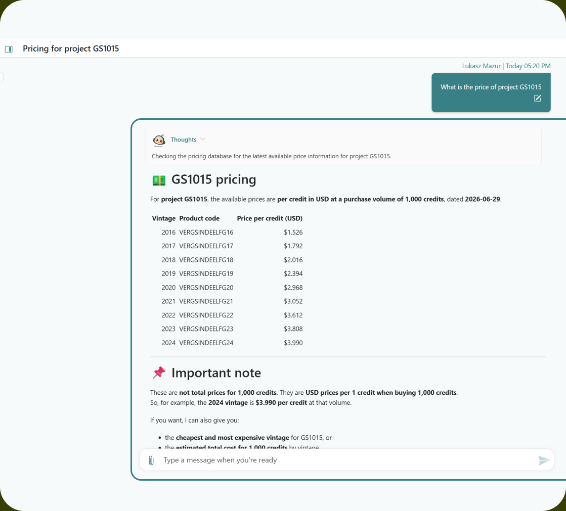 Carbon project pricing dashboard